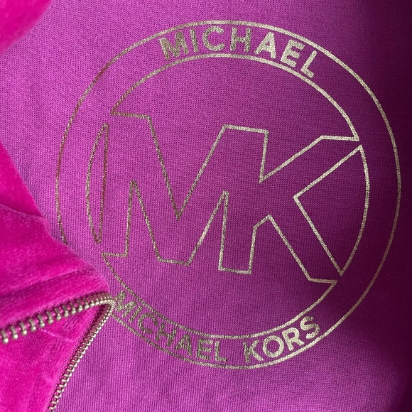 Michael Michael Kors Deep Fuchsia Plush Velour MK Logo Tracksuit Size L NWT - Picture 9 of 11